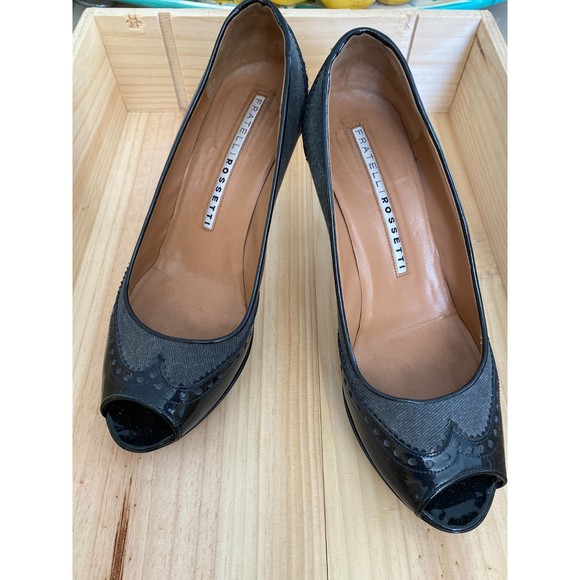 Fratelli Rosetti Grey & Black Patent Spectator Peep Toe Heels Size 40 - Picture 5 of 9